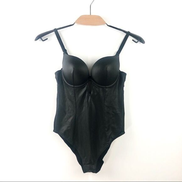 LA Senza Black Semi Sheen Bodysuit Size Small - Picture 2 of 7